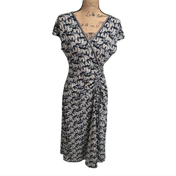Max Studio Floral Flutter Sleeve Ruched Side Waist Faux Wrap Dress Size Med New! - Picture 2 of 11
